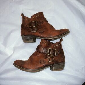 Rustic Brown Ankle Boots with Buckle Accents